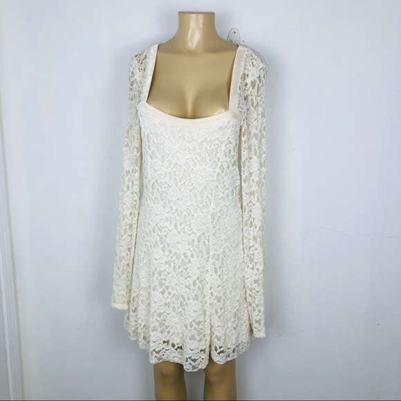 Free People Cream Flirt For You Lace Mini Dress size M - Picture 2 of 7